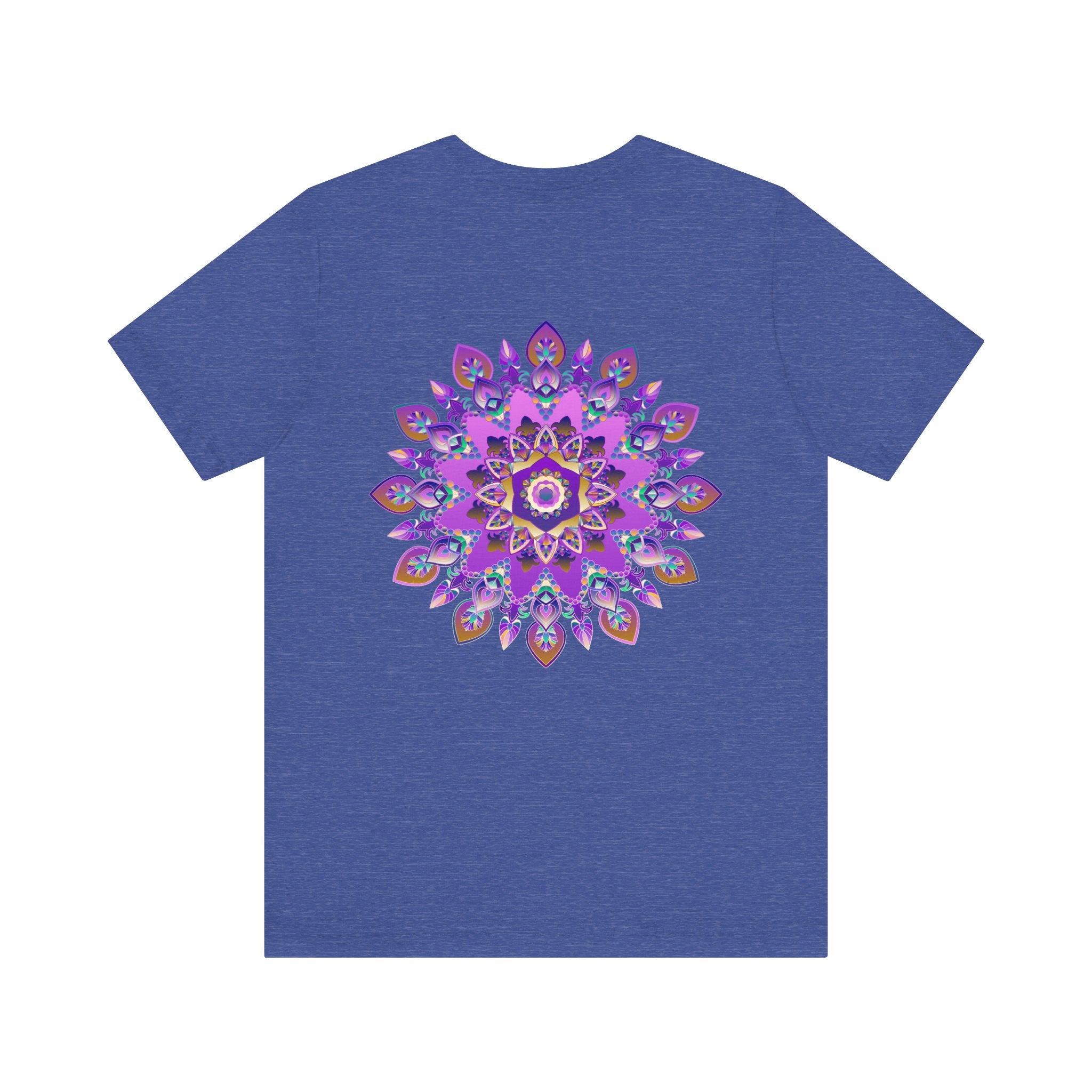 Stunning purple mandala t-shirt with intricate design representing spiritual peace and harmony, perfect for those seeking inner tranquility and balance in their lives