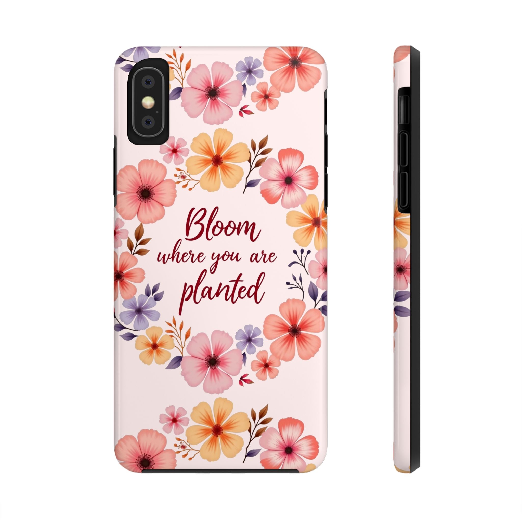 Light pink phone case with a beautiful flower garland bloom design