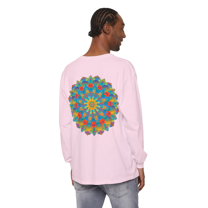 Vibrant mandala design on a comfortable unisex long sleeve t-shirt