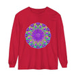 Vibrant purple and green mandala design long sleeve t-shirt for women