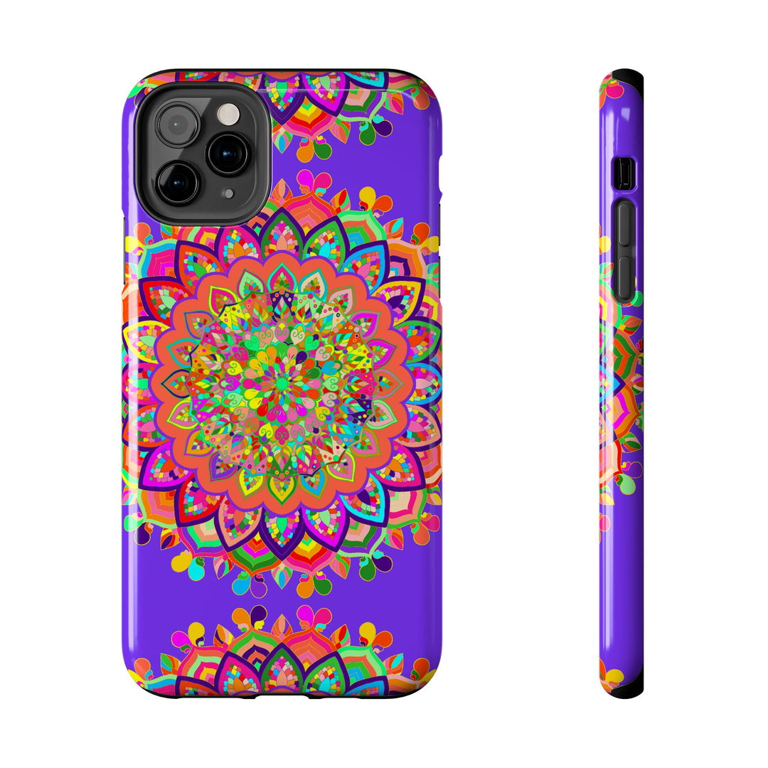 Beautiful hand drawn purple mandala art phone case with intricate design