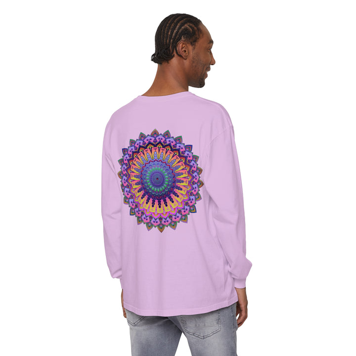 Intricately designed mandala pattern on a unisex long sleeve t-shirt