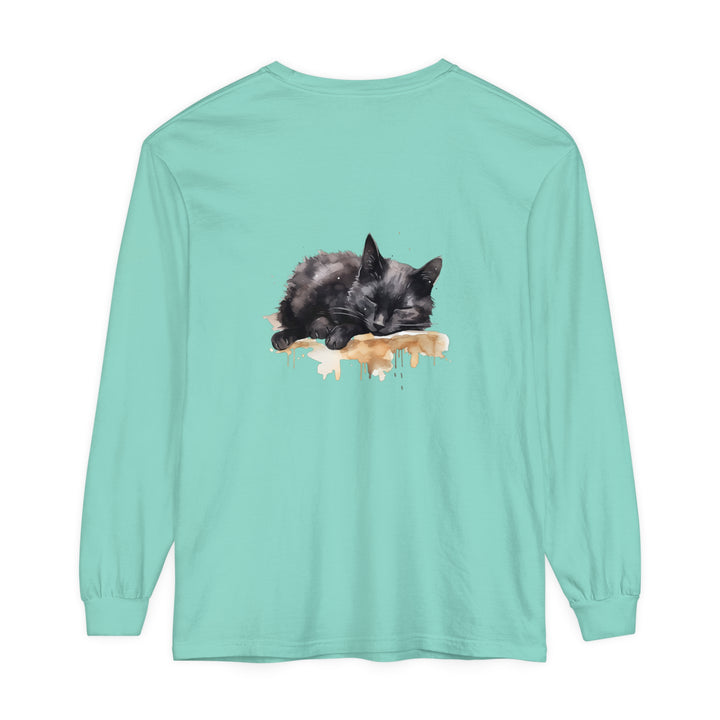 Elegant and fashionable sleeping black cat watercolor t-shirt for girls