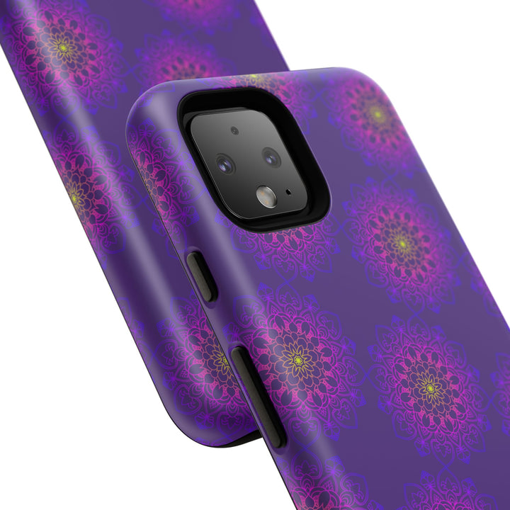 Intricate Purple Floral iPhone Case with Bold Mandala Design