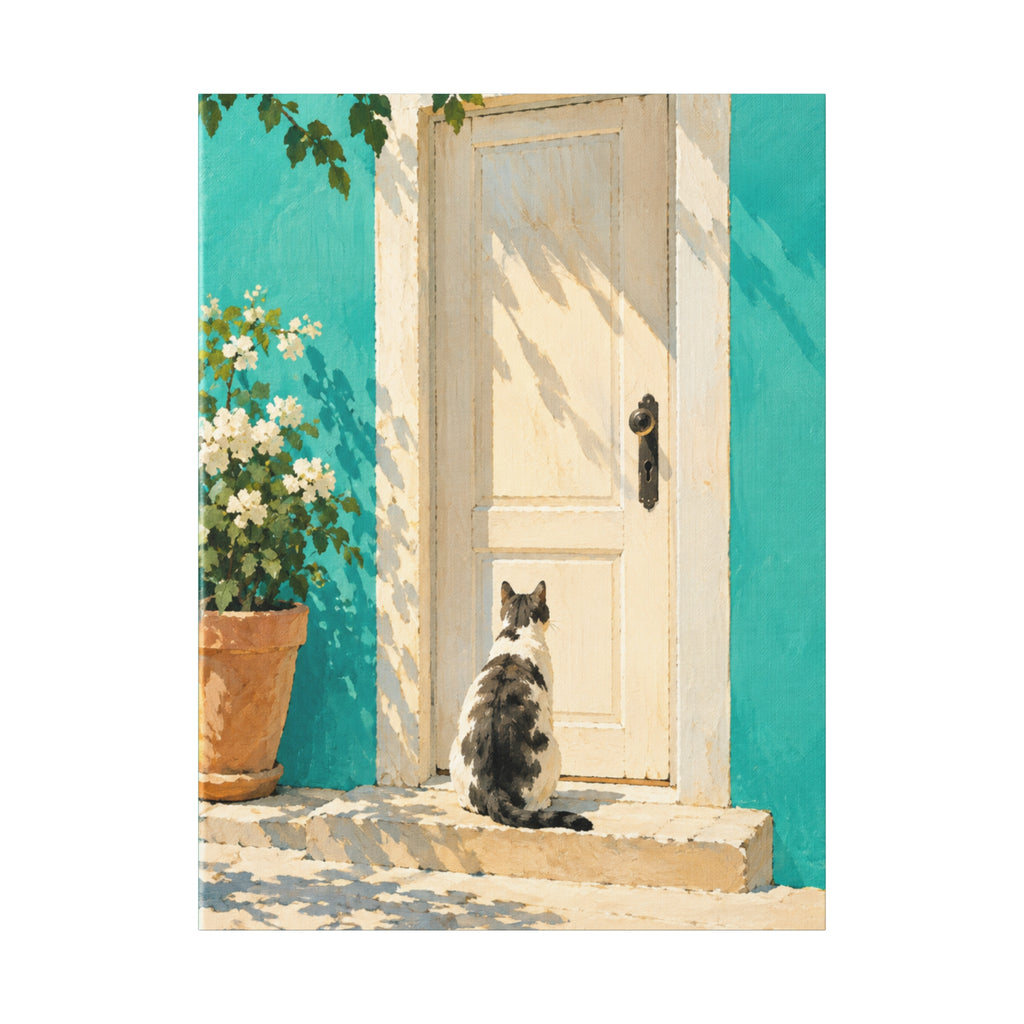 Sunlit Doorway Cat Canvas Wall Art