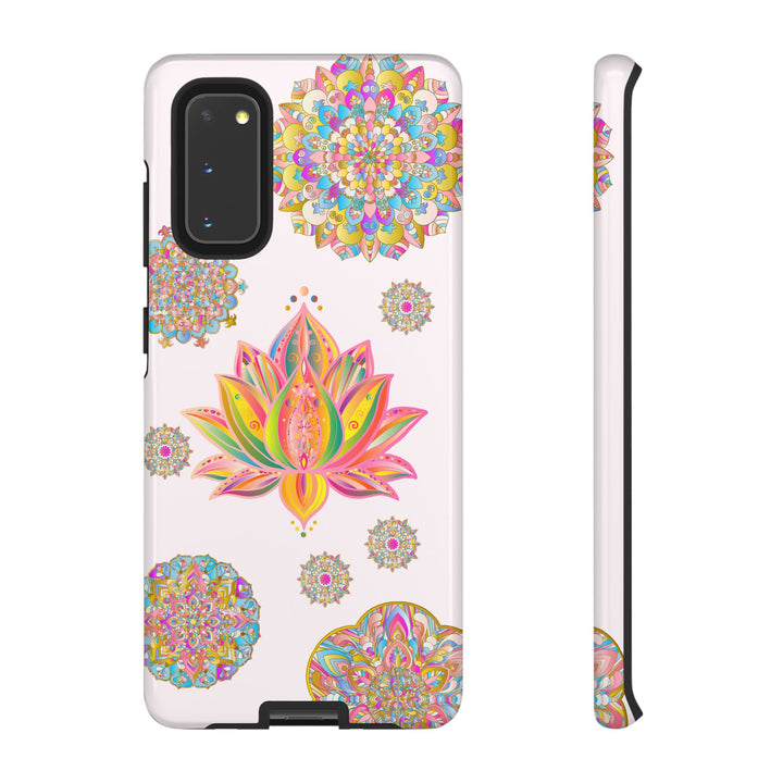 Beautiful light pink mandala design phone case with lotus flower detail