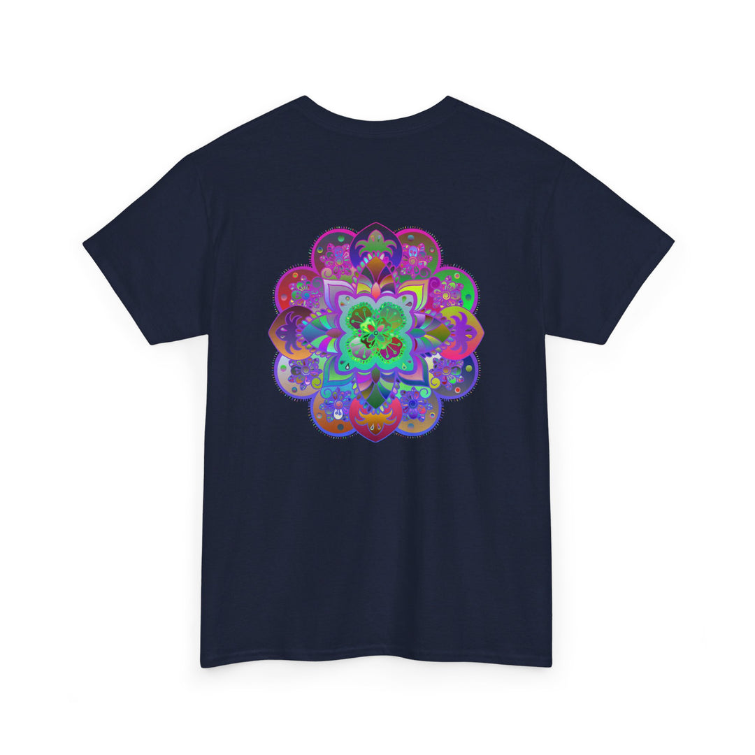 Colorful mandala artwork printed on a soft and comfortable unisex heavy cotton t-shirt, perfect for yoga and mindfulness practices