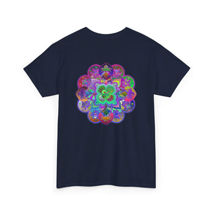 Colorful mandala artwork printed on a soft and comfortable unisex heavy cotton t-shirt, perfect for yoga and mindfulness practices