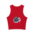 A cute and cozy racerback tank top with a sleeping cat design