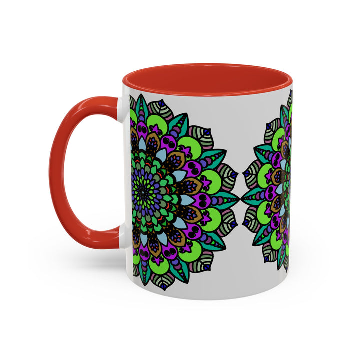 Vibrant and colorful mandala art mug with intricate and detailed design