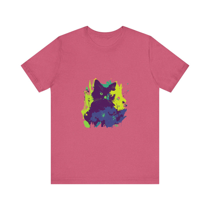 Black Cat Mystery - Abstract T-Shirt featuring a striking design with bold, contrasting colors and a unique, eye-catching black cat motif