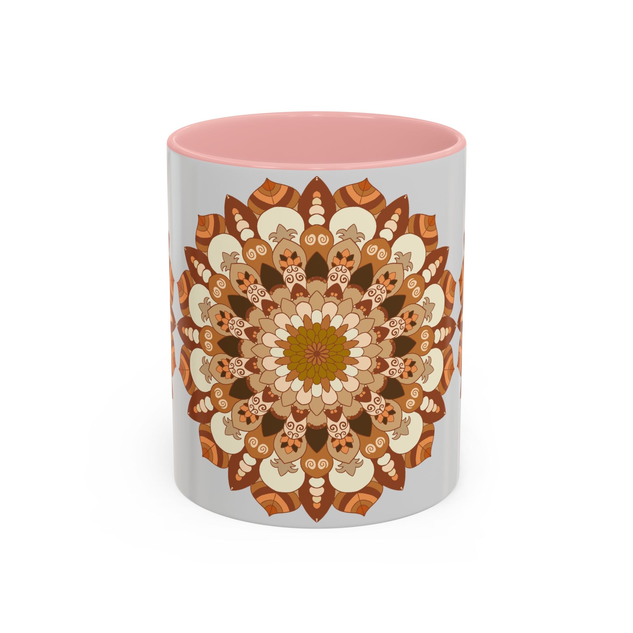 Stunning light grey mandala art mug with intricate and delicate patterns