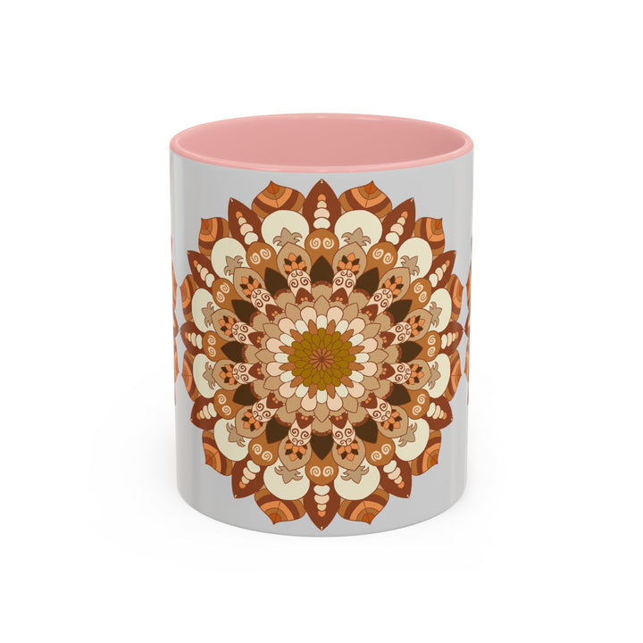 Stunning light grey mandala art mug with intricate and delicate patterns