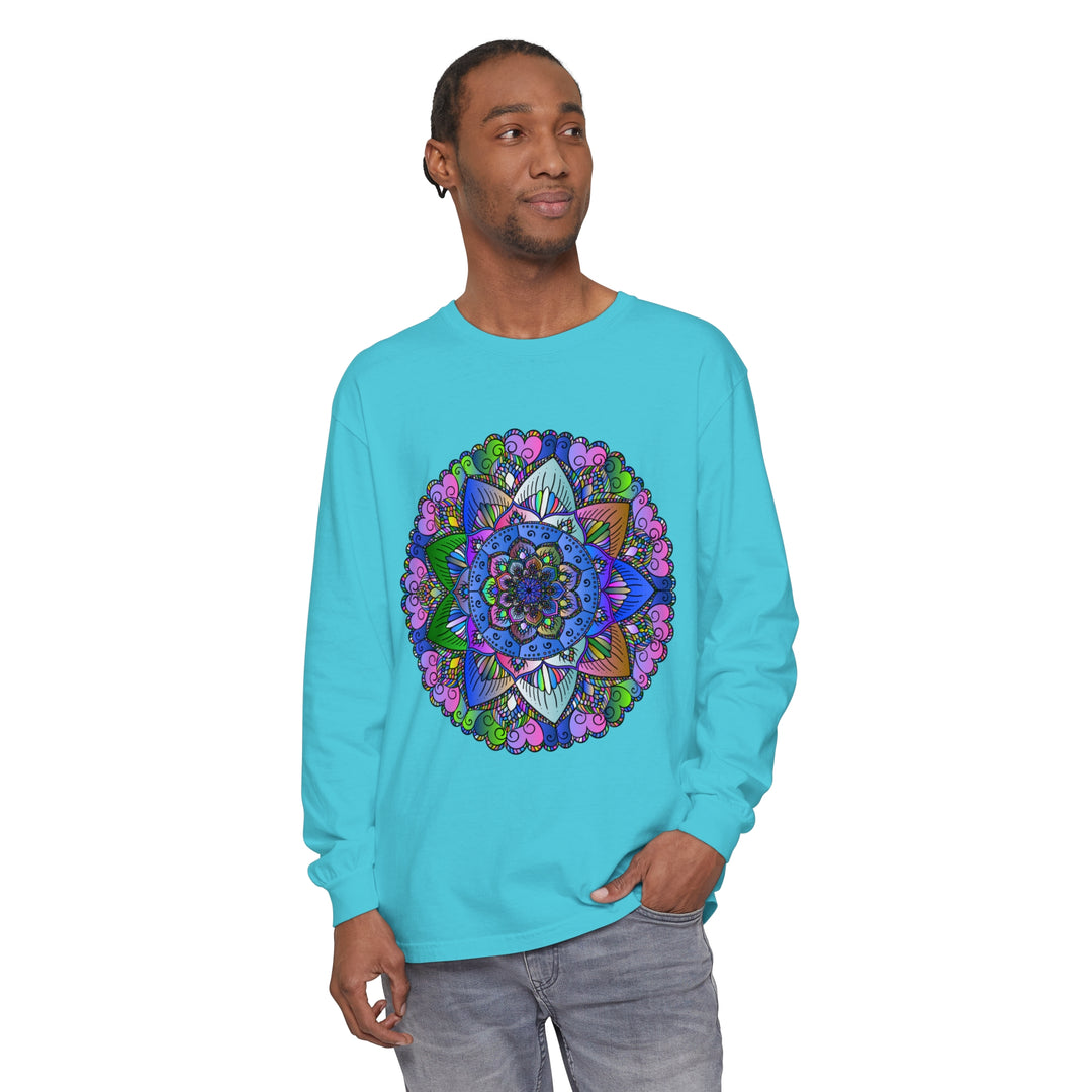 Colorful and intricate mandala design on unisex long sleeve t-shirt