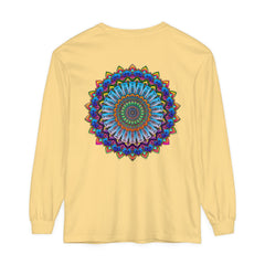 Colorful and intricate mandala print on unisex long sleeve t-shirt