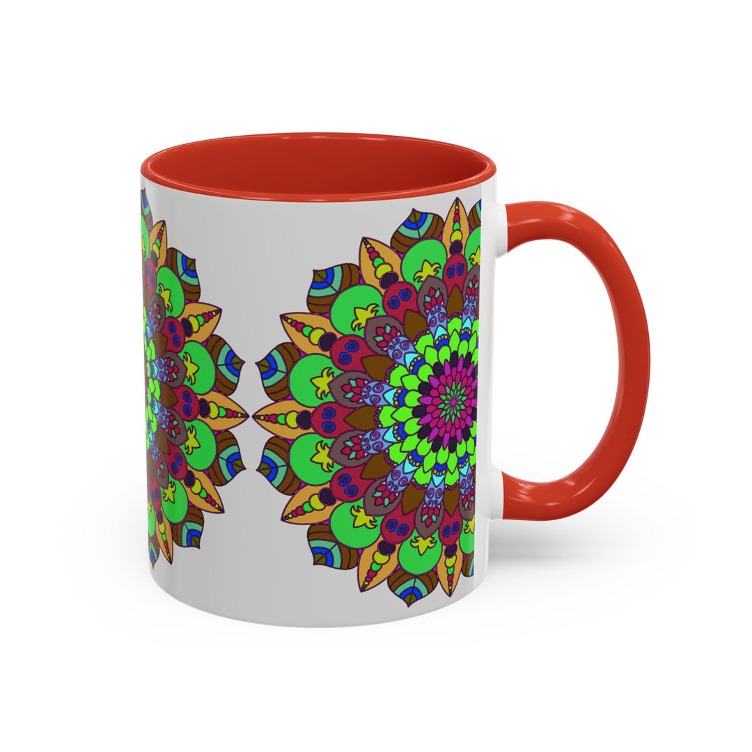 Beautiful ceramic mug with hand-painted colorful floral mandala design