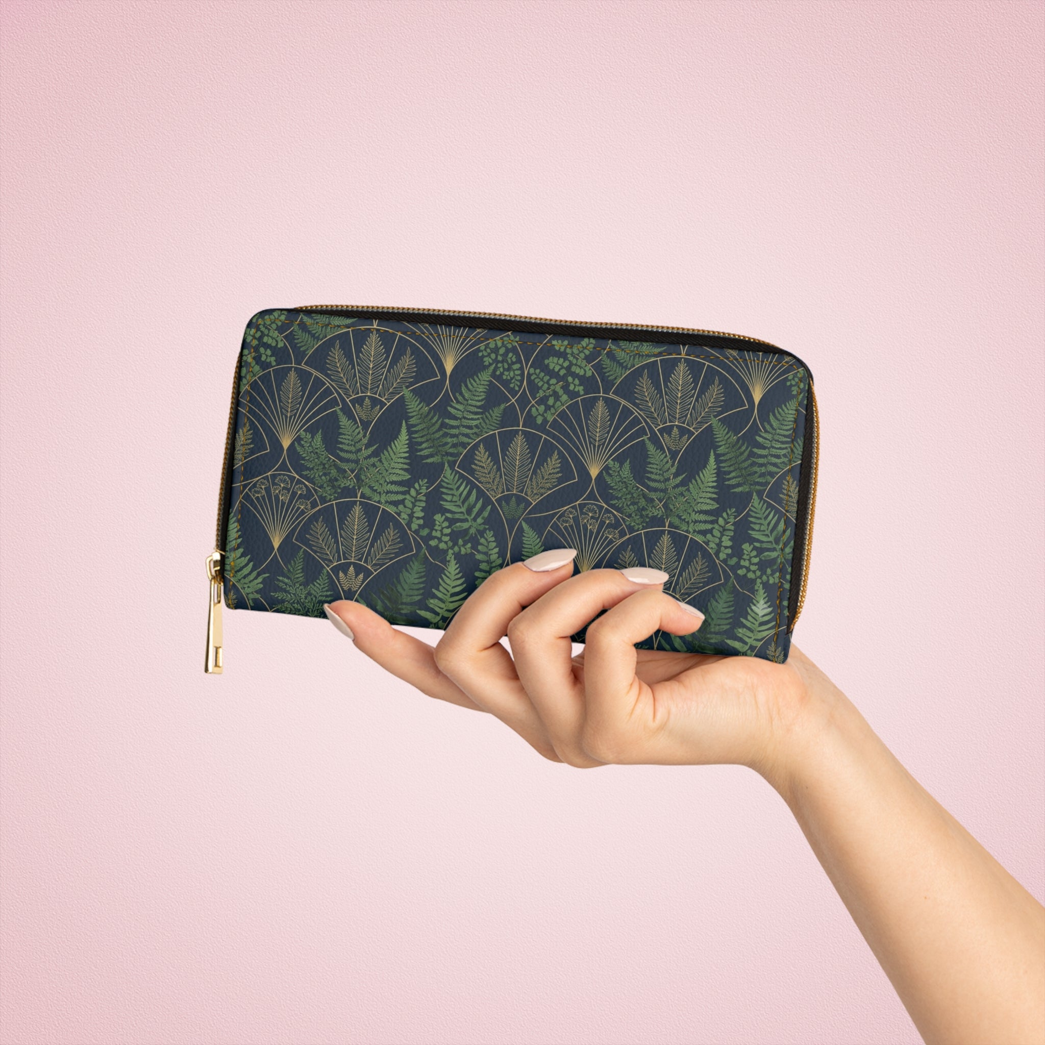 Fern Art Deco Zipper Wallet — Patterned Wallet