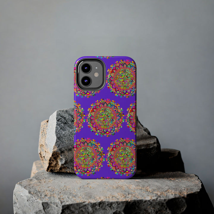 Hand drawn purple mandala art phone case designed for iPhone X and XS, showcasing intricate and detailed design