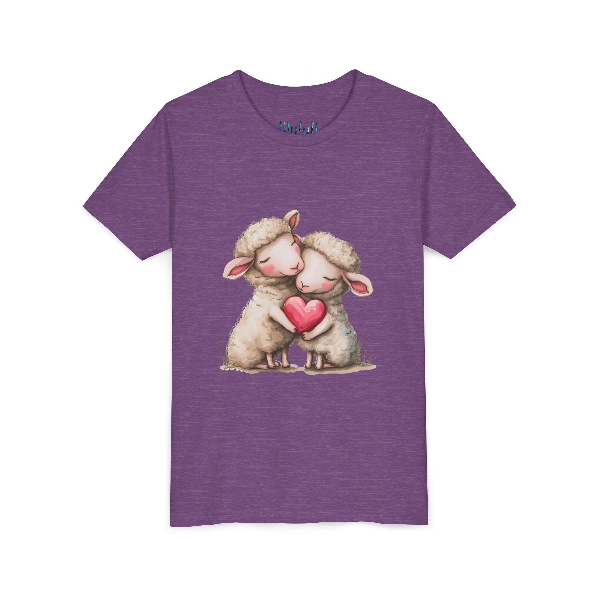 Youth Tee - Cartoon Sheeps Hugging Heart, Cute and Lovely Design