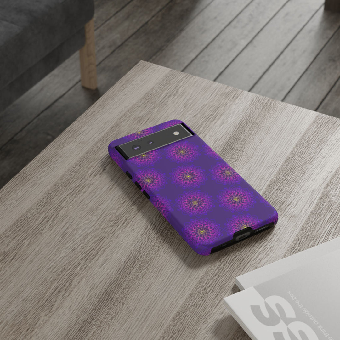 Intricate Purple Floral iPhone Case with Bold Mandala Design