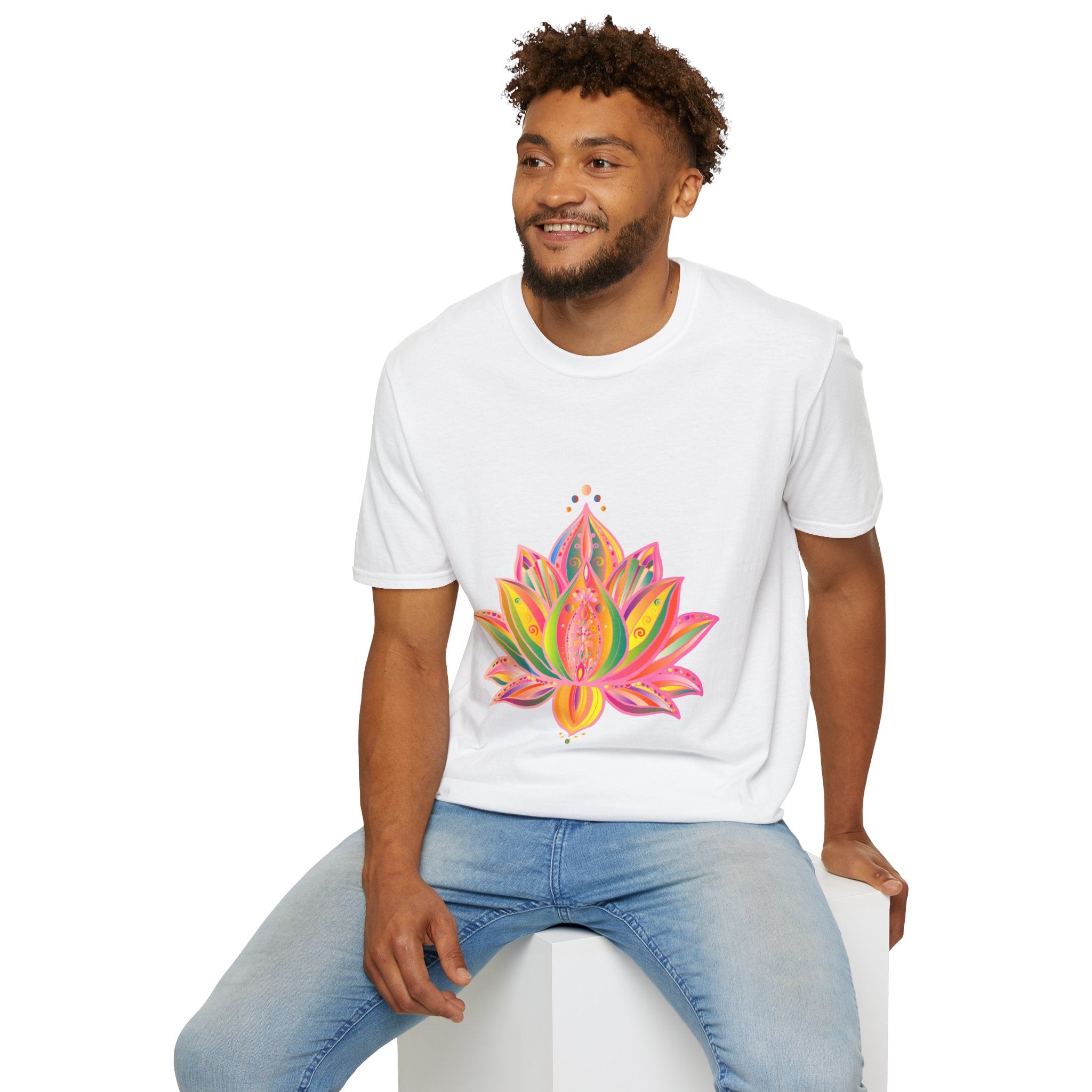 Lotus Mandala Unisex T-Shirt with Hand-Drawn Unique Design by Blululi, a perfect blend of beauty and comfort for all genders