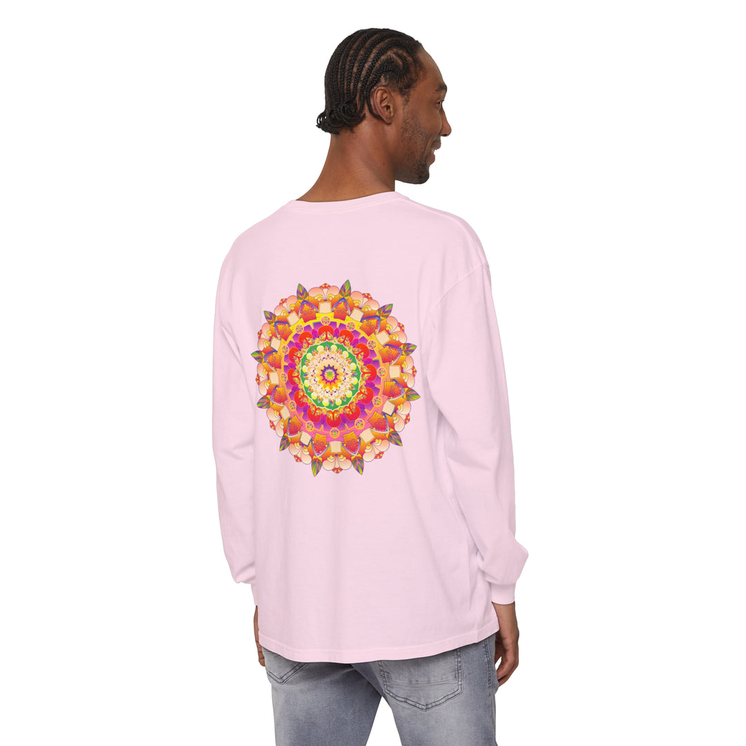 Vibrant Mandala Unisex Long Sleeve T-Shirt with intricate, colorful design and comfortable fit