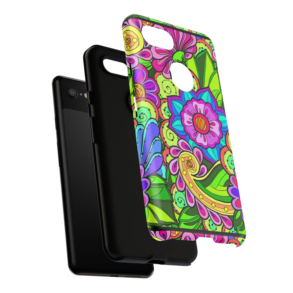 Floral Fantasy iPhone and Google Pixel Case in Bright Green Palette