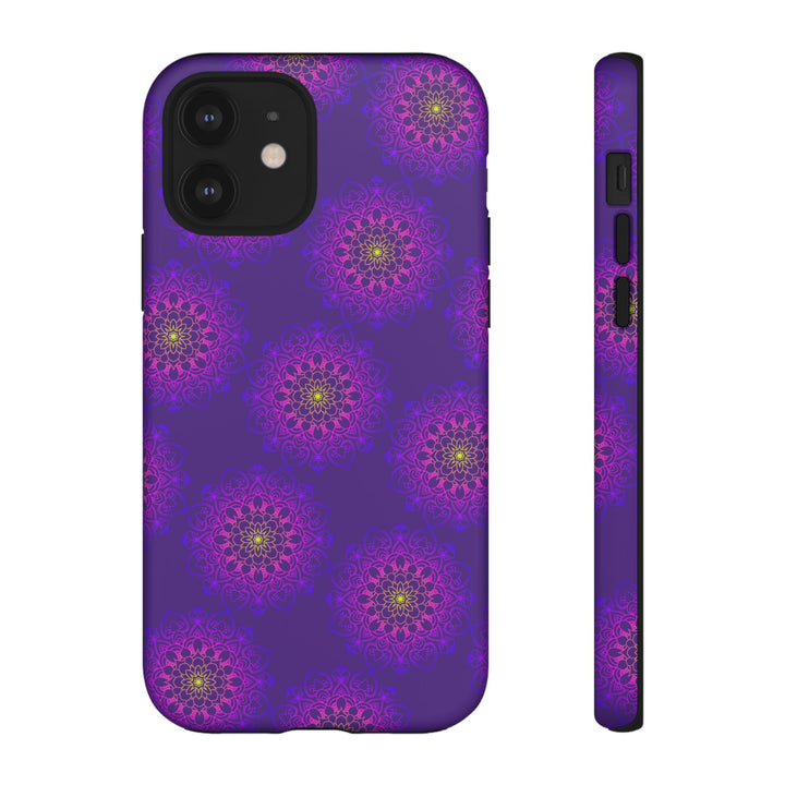 Intricate Purple Floral iPhone Case with Bold Mandala Design