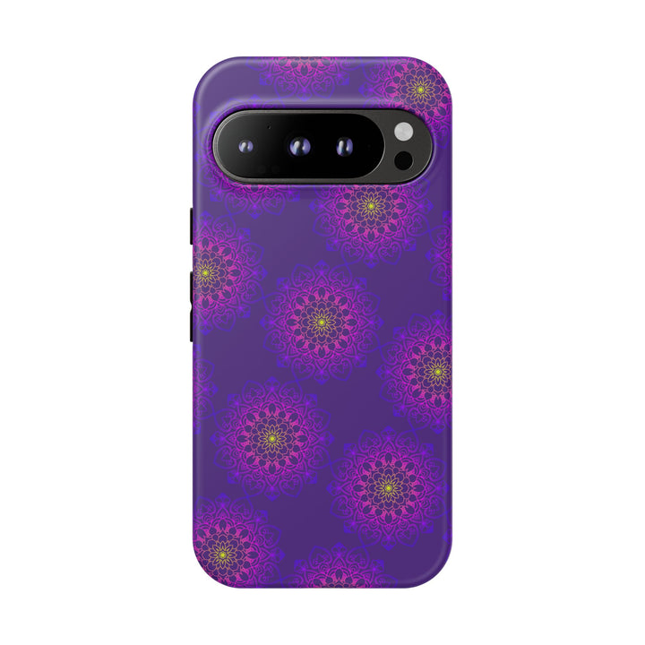 Intricate Purple Floral iPhone Case with Bold Mandala Design