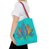 Stunning azure Mandala Lotus Tote Bag, featuring intricate design and spacious interior