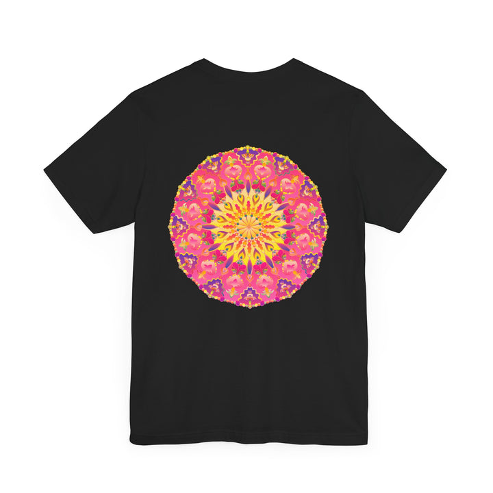 Beautiful pink and yellow mandala design t-shirt promoting peace and harmony