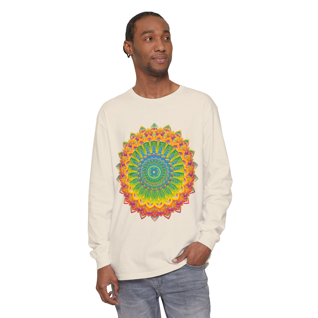 Black and white intricate mandala design long sleeve unisex t-shirt