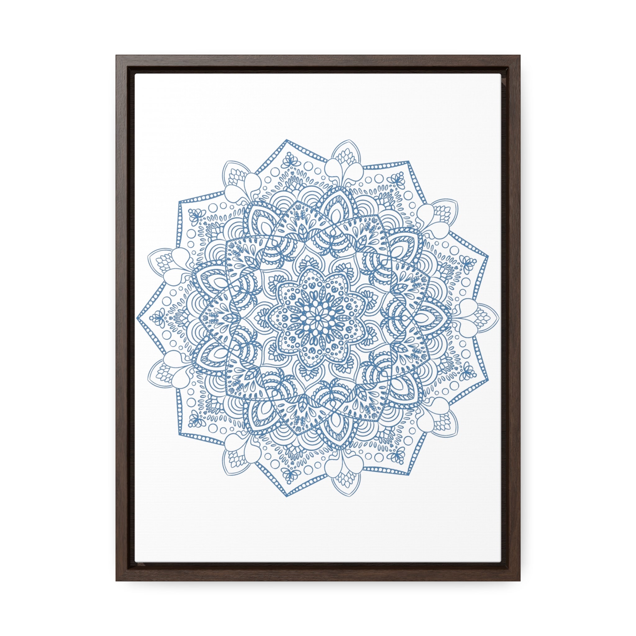 Beautiful handmade steel blue mandala design wall art on gallery canvas wraps with a vertical frame for home decor