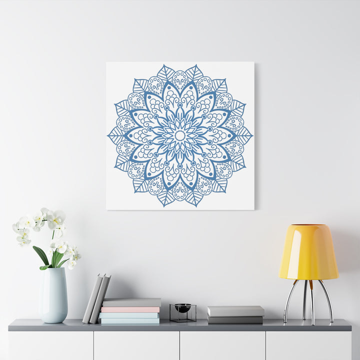 Handmade Mandala Art - Mandala Design Wall Art in Steel Blue on Matte Canvas, Stretched, 125 Depth - Unique and Intricate Bohemian Home Decor Piece