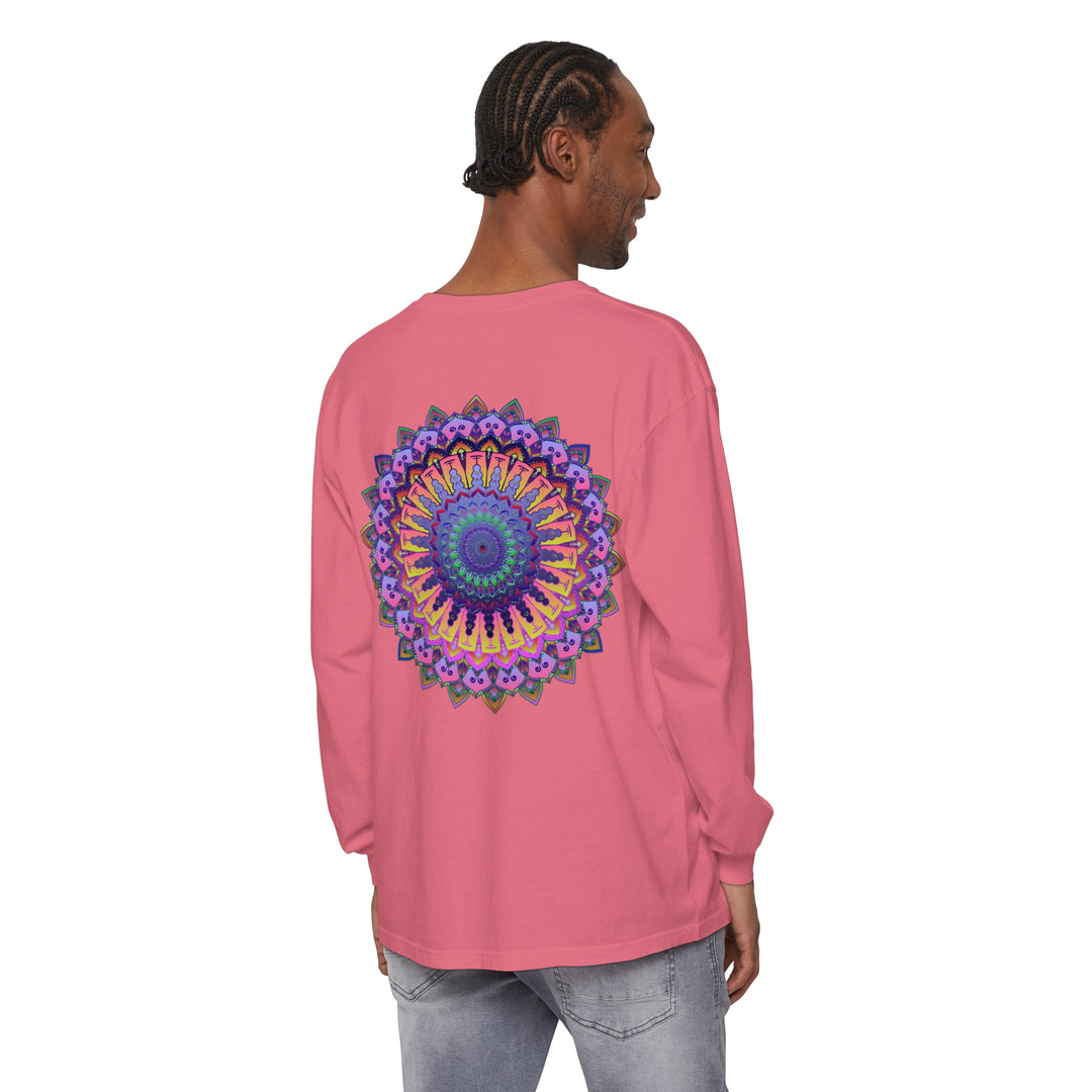 Intricate Mandala Unisex Long Sleeve T-Shirt featuring a detailed, colorful mandala design