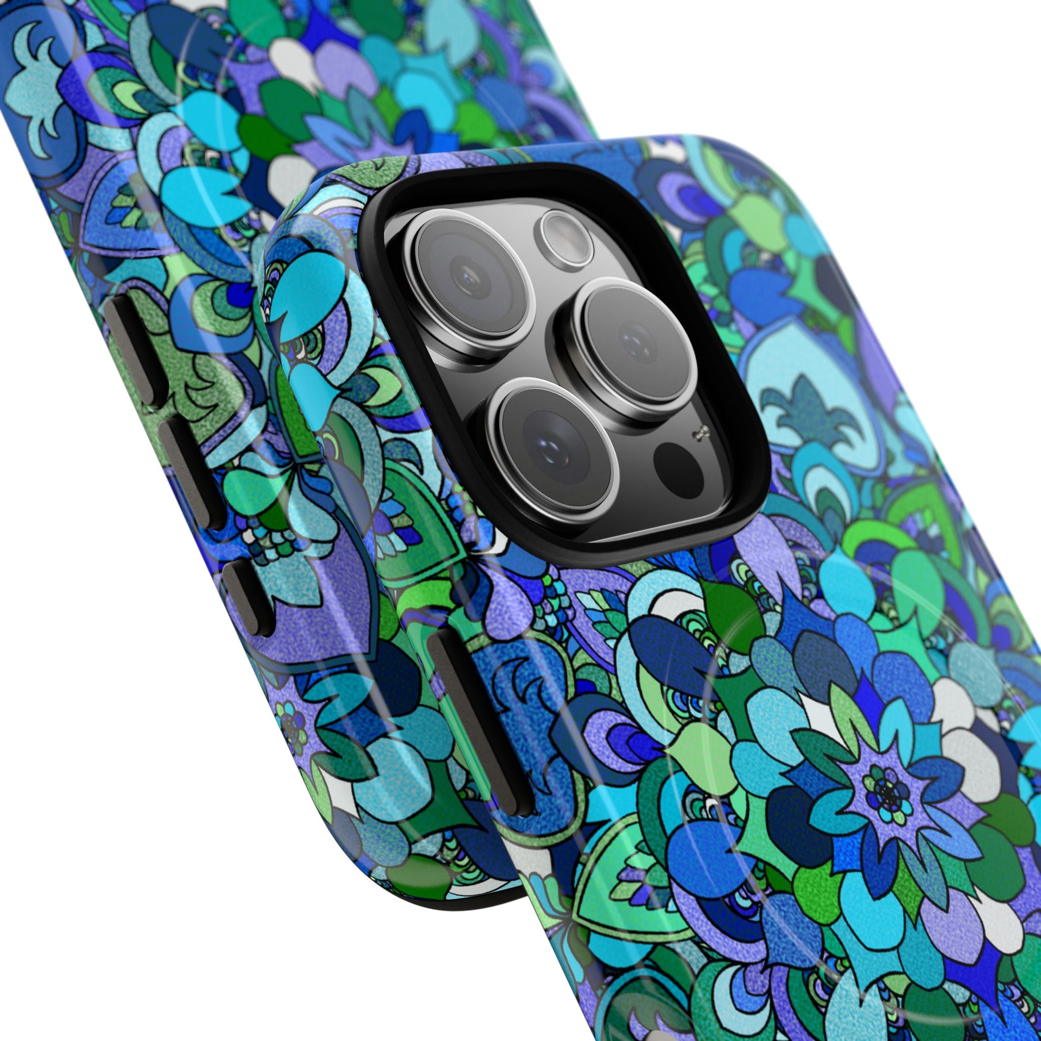 Floral Mandala Tough Magnetic Phone Case — Blue Green Pattern