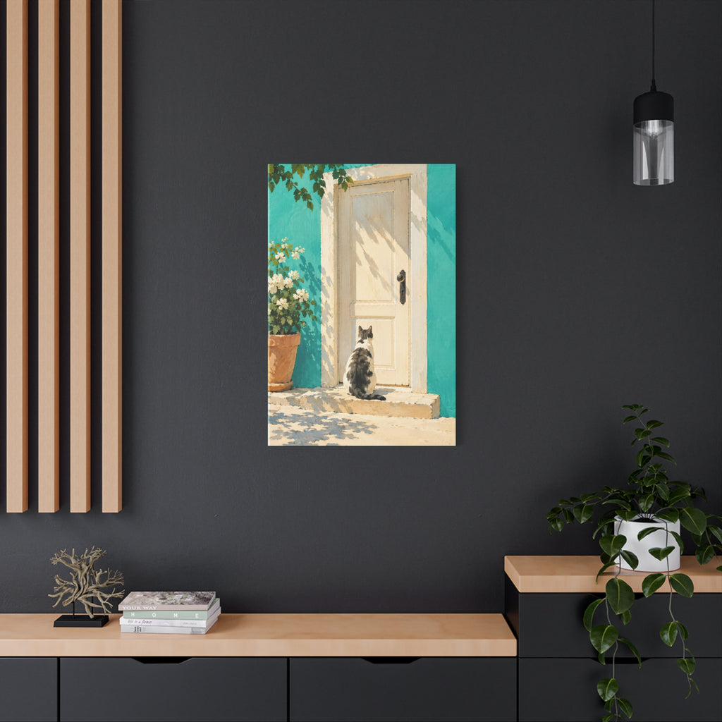 Sunlit Doorway Cat Canvas Wall Art