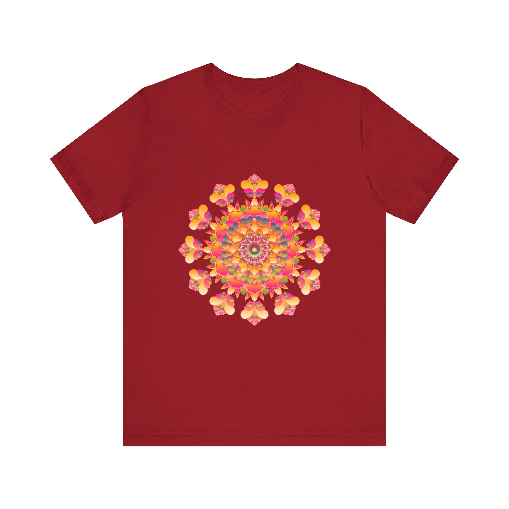 Vibrant Mandala Tee featuring a stunning design in shades of pink, yellow, orange, and green, perfect for adding a pop of color to your wardrobe