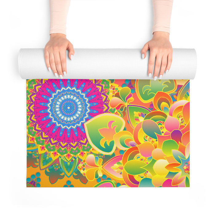 Colorful Mandala Floral Foam Yoga Mat — Vibrant Handmade-Style Design