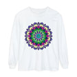 Colorful and intricate mandala design on a long sleeve unisex t-shirt