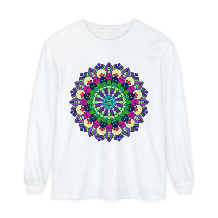 Colorful and intricate mandala design on a long sleeve unisex t-shirt