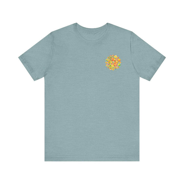 A vibrant mandala tee featuring a beautiful design representing spiritual peace and harmony The intricate patterns and bright colors create a sense of tranquility and positive energy