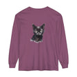 A close-up image of a black cat watercolor long sleeve t-shirt
