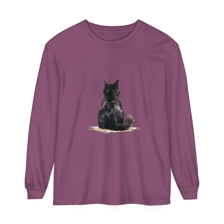 Black Cat Watercolor long sleeve unisex t-shirt with vibrant, high-quality print