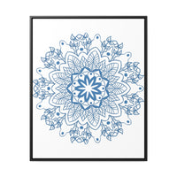 Handmade steel blue Mandala design wall art on gallery canvas wraps in vertical frame, perfect for adding a touch of intricate beauty to any space