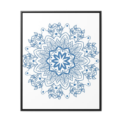 Handmade steel blue Mandala design wall art on gallery canvas wraps in vertical frame, perfect for adding a touch of intricate beauty to any space