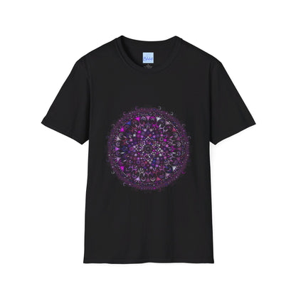 Softstyle unisex t-shirt featuring a hand-drawn purple mandala art design