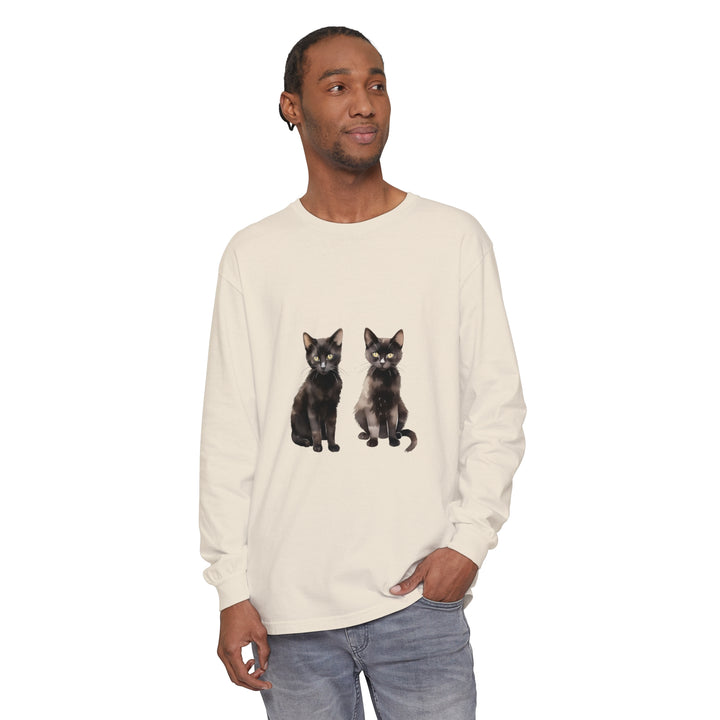 Beautiful black cat watercolor art printed on a long sleeve t-shirt