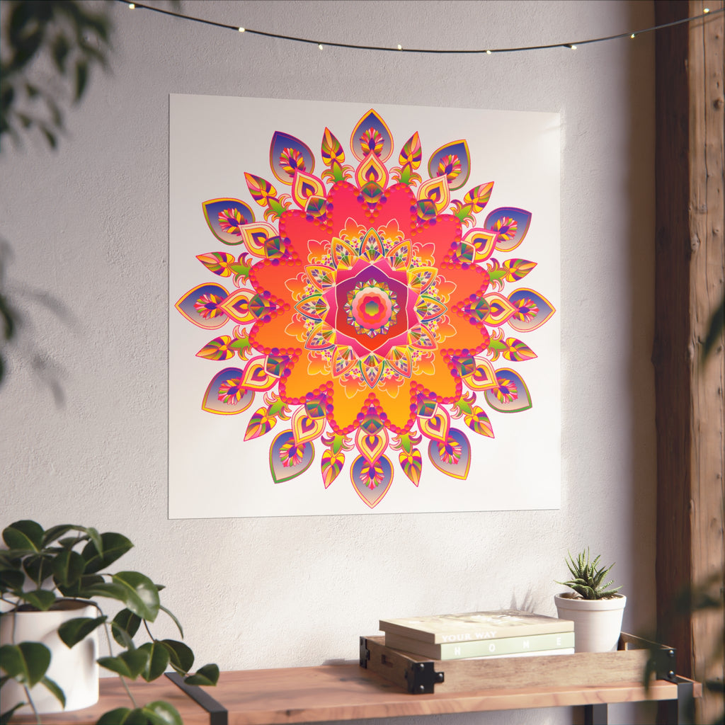 Vibrant Floral Mandala Fine Art Poster — Boho Wall Decor for Living Room & Meditation