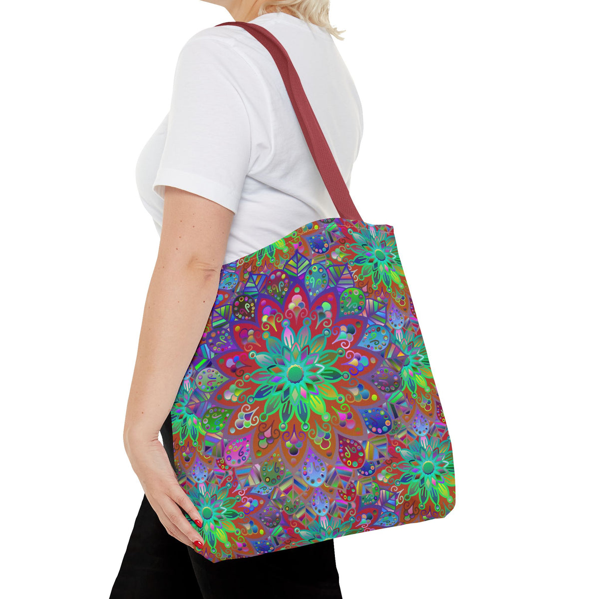 Psychedelic Mandala Tote Bag — Colorful Boho All-Over Print Tote